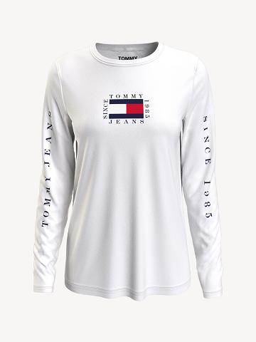 Női Tommy Hilfiger Long-Sleeve Logo Póló Fehér | HU 461ZUT